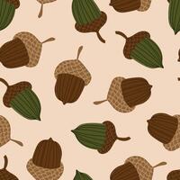 acorns colorful autumn seamless pattern. Forest fall botanical texture for textile, wrapping, print vector