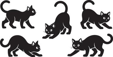Cat Silhouette Collection in Various Poses for Animal Design, vector