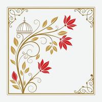 Decorative Border Design with Gold Trim and Red Flowers vector