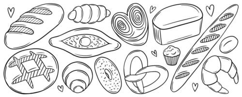Bakery products sketch set. Hand drawn bread and loaf kinds set vector