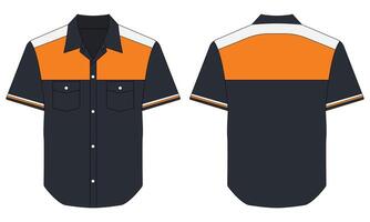 Short sleeve button down shirt work uniform template front and back view vector