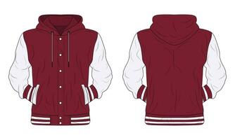Red and white varsity jacket mockup front and back view vector