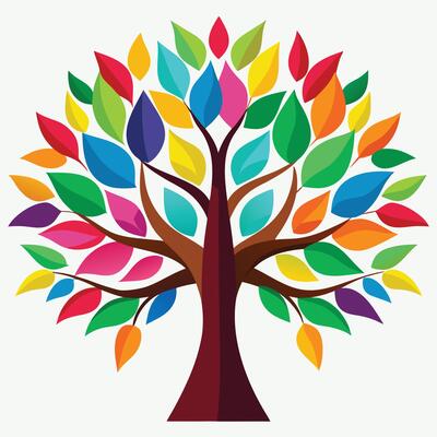 Colorful art tree design illustration isolated on white background
