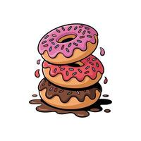 Stack of Colorful Glazed Donuts with Sprinkles Cartoon Style Illustration vector