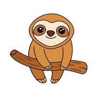 cute sloth on tree branch funny flat design vector
