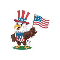 Patriotic Cartoon Bald Eagle with American Flag and Uncle Sam Outfit vector