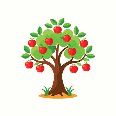 Flat Color Single Apple Tree on white background