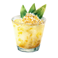 A glass of pineapple juice with a leaf on top png
