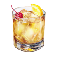 A glass of whiskey with a cherry on top png