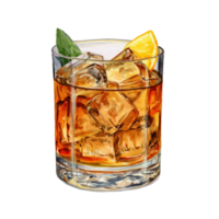 A glass of whiskey with ice and lemon png