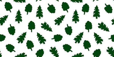 minimal seamless pattern with green forest tree silhouettes on white background pine and deciduous flat trees for wrapping, packaging, eco design vector