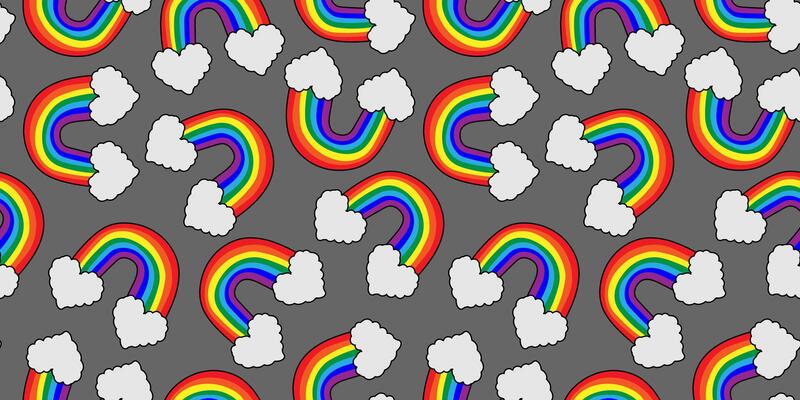 cute colorful rainbow and cloud heart pattern for kidcore aesthetic wallpaper, fabric, and textile design, bright fun playful print