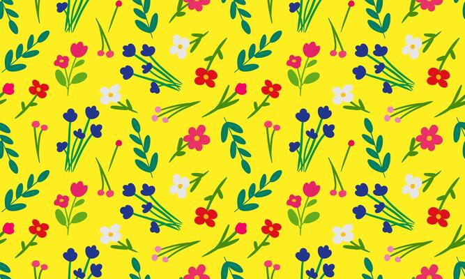 yellow trendy seamless pattern with simple floral design, simple painted flowers, bright background for web textile design