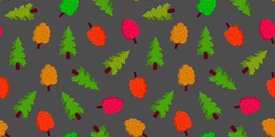 seamless pattern with colorful autumn and evergreen trees on grey background forest seasonal illustration for fall design, textile and wrapping vector