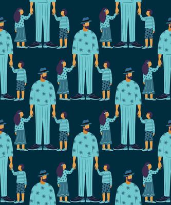 seamless pattern of father day with children on dark emerald background family flat illustration