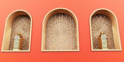 Display podium with arabic style, Pastel minimal scene for product display, Stage showcase, 3d render photo
