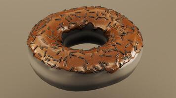 black donut with black glaze isolated on dark background,, 3d Rendering photo