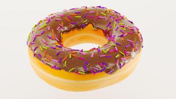 Chocolate donut or doughnut with sprinkles on white background, 3D render photo