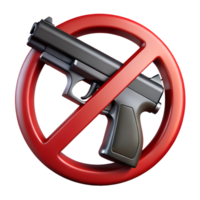 3d rendered prohibition sign with a crossed-out pistol icon, red circle and slash on transparent background. modern, clean design for safety, no firearms allowed concept png