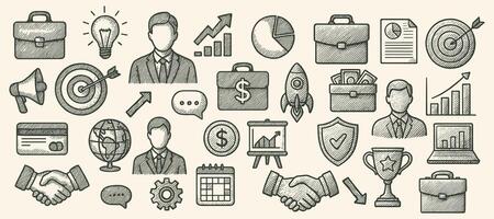 Vintage business and finance icons arranged in a seamless pattern for corporate presentations vector