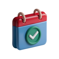3D rendering of a cartoon-style calendar with a check mark png