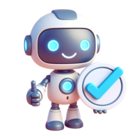 Cartoon-themed 3D render of a robot with a checkmark png