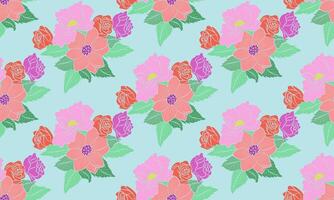 a pattern composed of pink and roses flower with light blue background , design for fabric or various pattern printing works. vector