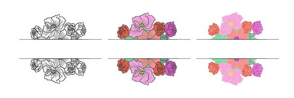 Set of flowers frame and text box on transparent background vector