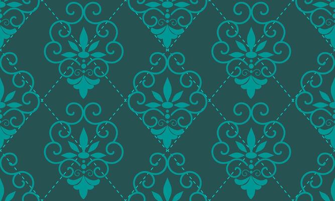 seamless pattern designs with light green damask flower on dark green background, design for fabric or various pattern printing works.