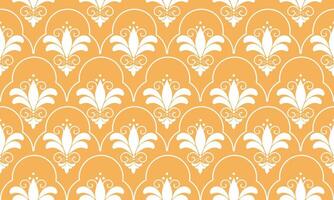seamless pattern designs with white damask flower on orange pastels background, design for fabric or various pattern printing works. vector