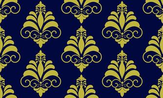 seamless pattern designs with gold damask flower on dark blue background, design for fabric or various pattern printing works. vector