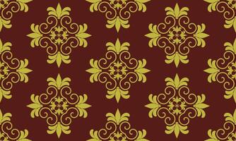 seamless pattern designs with gold damask flower on dark red background, design for fabric or various pattern printing works. vector