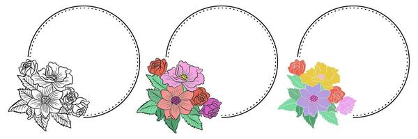 Set of circle frame with flower on transparent background vector