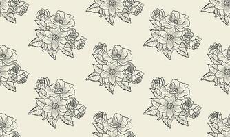 a pattern composed of black lines flower with cream background , design for fabric or various pattern printing works. vector