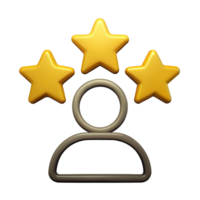 3D Icon of a Person with 3 Stars, Avatar Symbol Representing Top Rating, Talent Recognition, Premium User, Achievement, and Featured Profile png