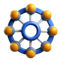 3D Icon of a Central Circle with Connected Nodes, Network Hub, Connection Point, Distributed System, Data Flow, and Digital Communication Symbol for Collaboration and Technology png