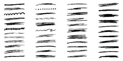 Pastel underline color crayon set - horizontal hand drawn chalk, marker or pencil highlighter strokes with rough textured edges. Design elements for emphasizing text lines and decorative accents vector