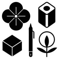 Collection of simple black and white geometric and floral icons vector