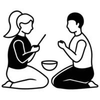 Man and woman sharing a meal in simple line art vector