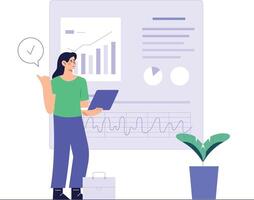Businesswoman with Tablet and Graph Chart, 2D Illustration for Financial Analytics and Data Analysis vector