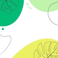 Square abstract background with monstera leaves. Template for banner, card, invitation, sale and promotion. vector