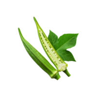 Sliced okra with leaf on transparent background png