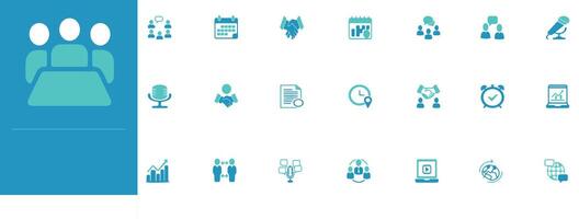 Clean meeting icons for business, remote work, teams, and planning vector