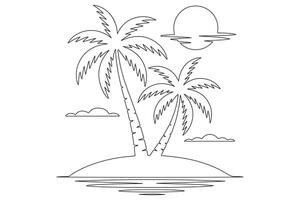 Island with palm tree line drawing minimal style vector