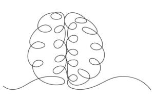 Continuous line brain drawing minimalist isolated illustration vector
