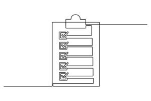Continuous line drawing of a checklist clipboard icon vector