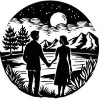 A couple holding hands in the woods vector