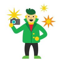 A man in a green jacket holding a camera vector