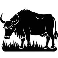 A black and white illustration of a buffalo vector