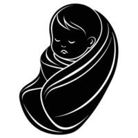 A black and white silhouette of a baby wrapped in a blanket vector